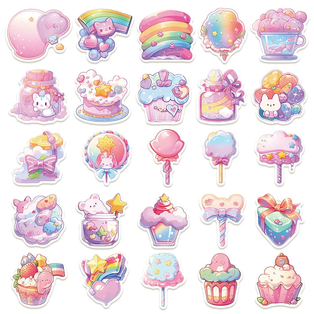 Colourful candy-themed waterproof decorative stickers in various 4-7cm sizes for journal decoration
