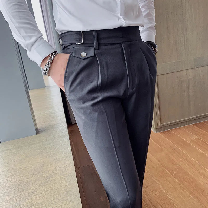 Straight-leg casual trousers in polyester fabric available in multiple solid colours with Asian sizing