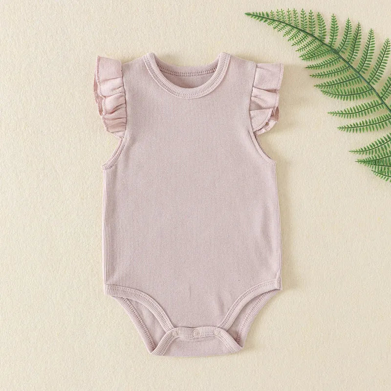 Newborn baby girl cotton knitted triangle onesie jumpsuit in dark gray with hidden snap closure