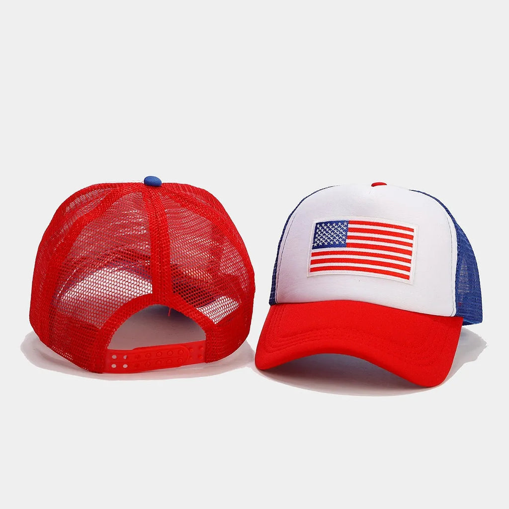 Red and blue contrast mesh adjustable baseball cap with breathable space cotton fabric and dome crown