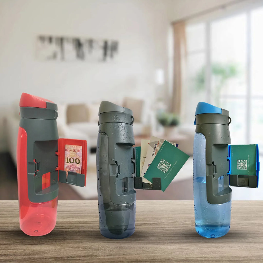 Black water bottle shape hidden safe with secret compartment on a white background