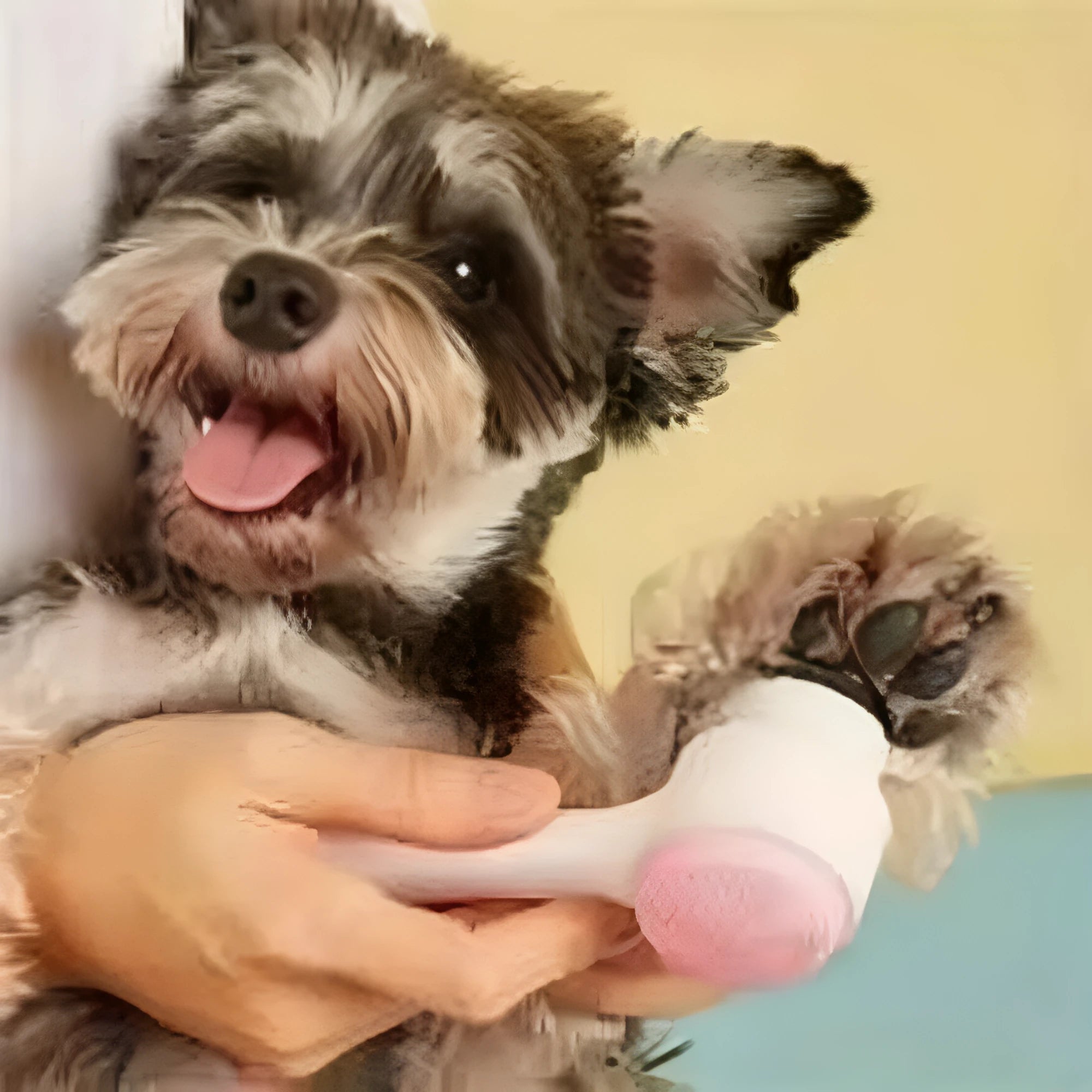 Blue and pink easy clean nylon pet paw brush for dogs and cats on a white background
