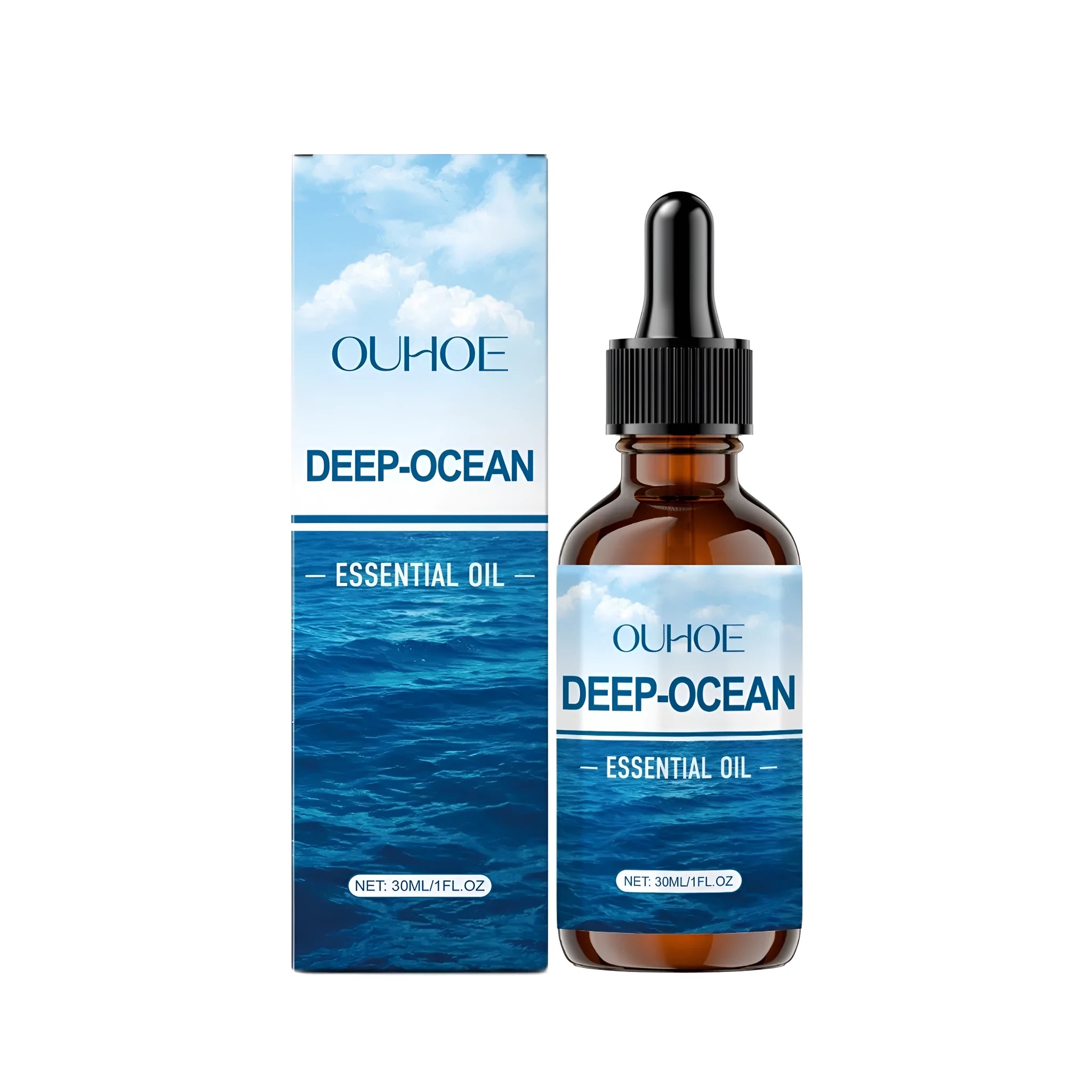 30ml bottle of Deep-Ocean essential oil with glycerin and vitamin E formulation
