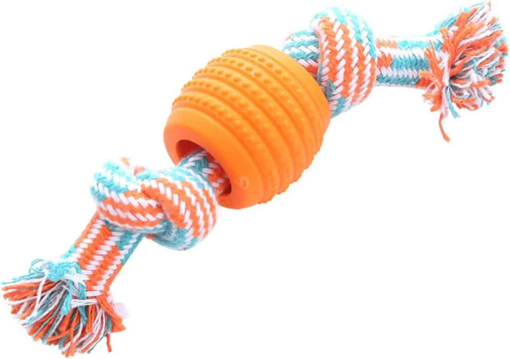 Blue dog chew toy with rope elements for dental cleaning and oral health protection