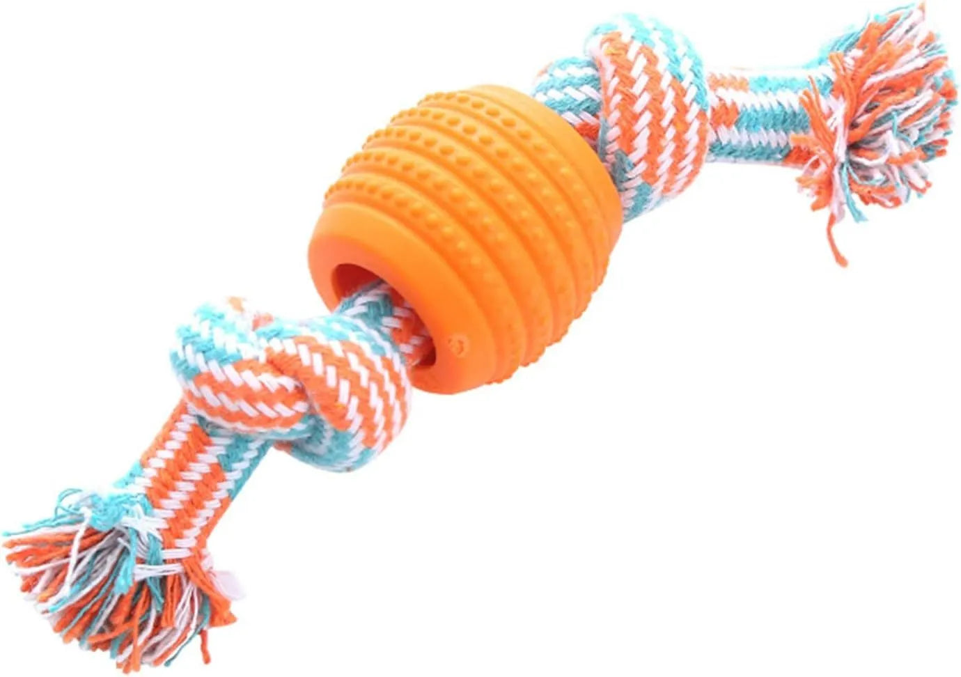 Blue dog chew toy with rope elements for dental cleaning and oral health protection