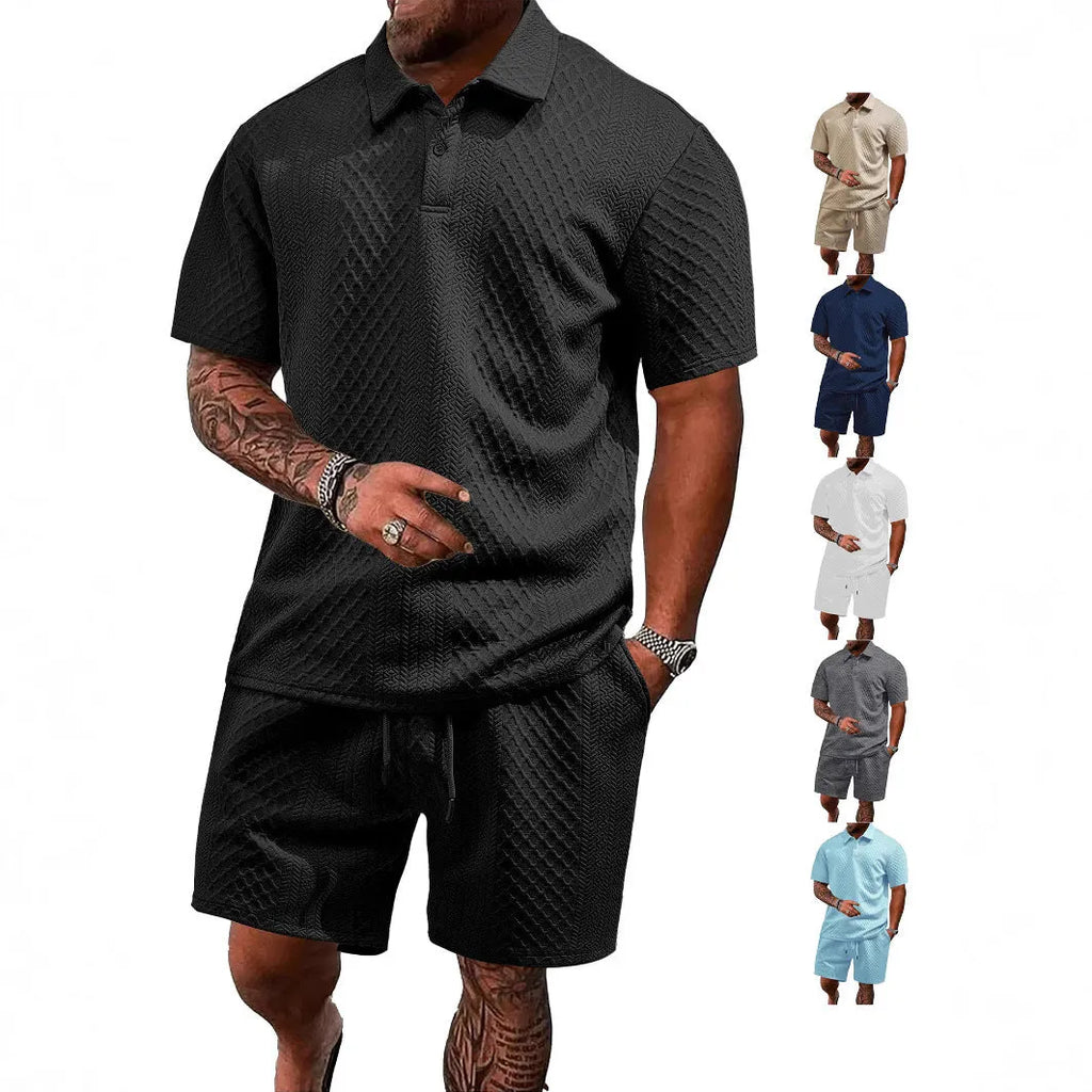 Men's patterned cloth casual short sleeve suit in multiple colour options
