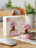 Micro particle ABS building block cherry blossom tree house puzzle set in colour box