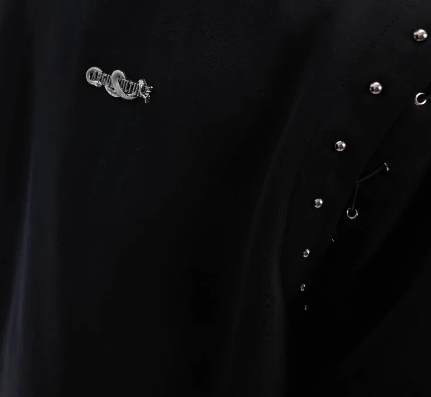Short sleeve black t-shirt with lace-up cutout design on front