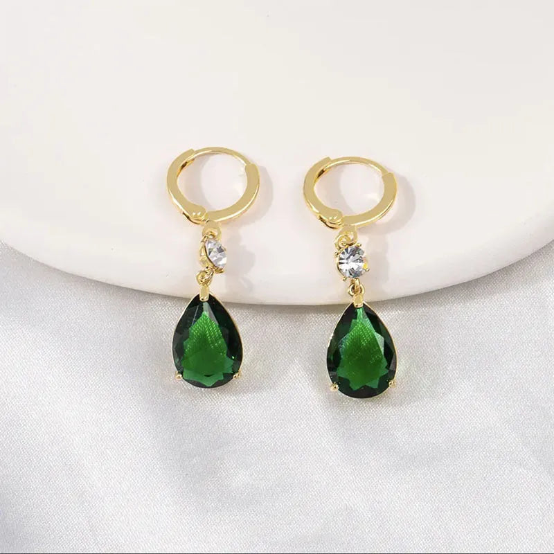 Green geometric teardrop alloy earrings with drop pendant design