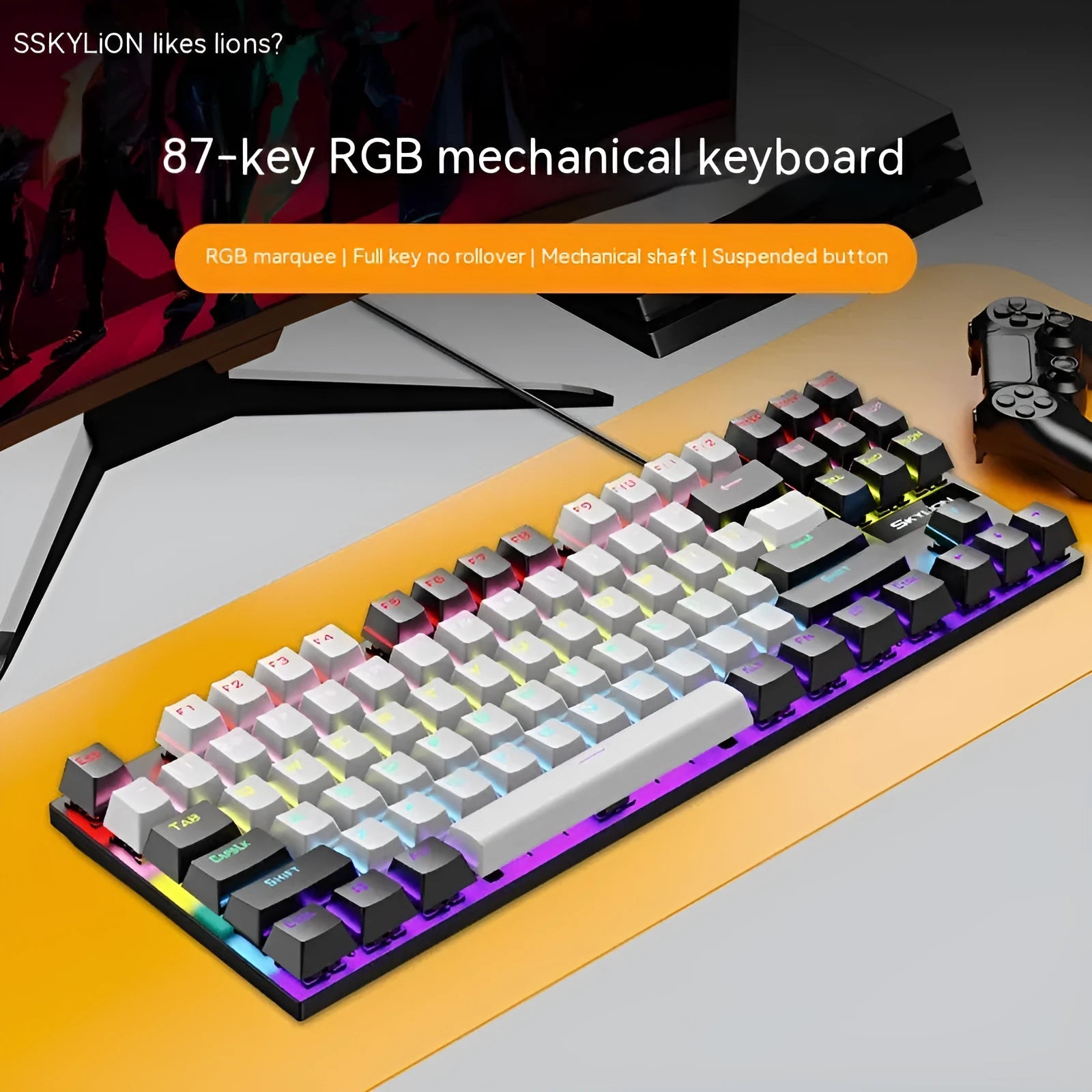K87 wired mechanical keyboard with metal case in selected colour, showing 87-key compact layout
