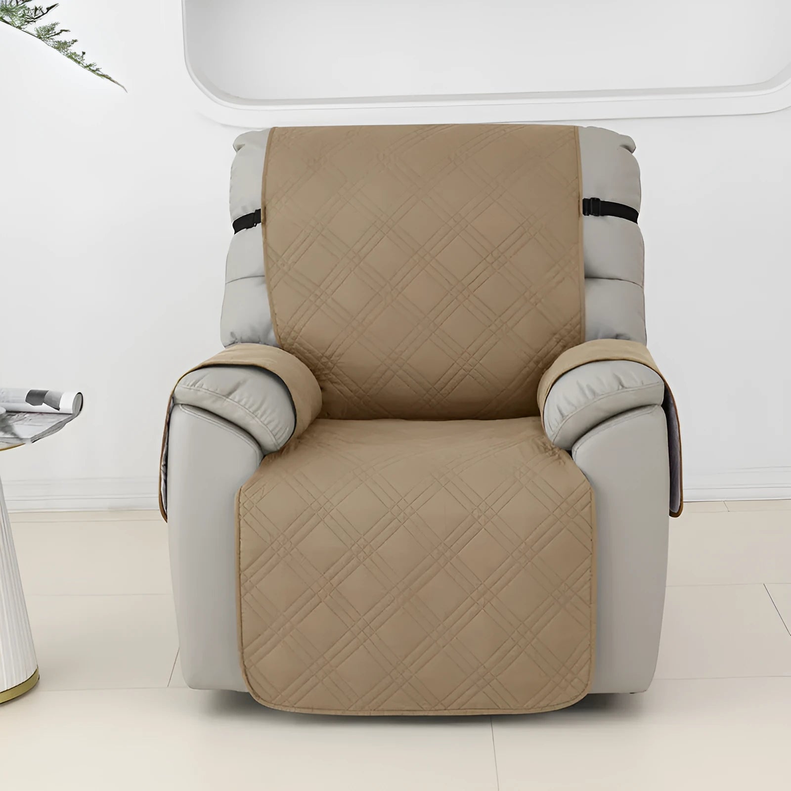 Quilted waterproof sofa cover for a Chivas massage chair in a dark coffee colour.