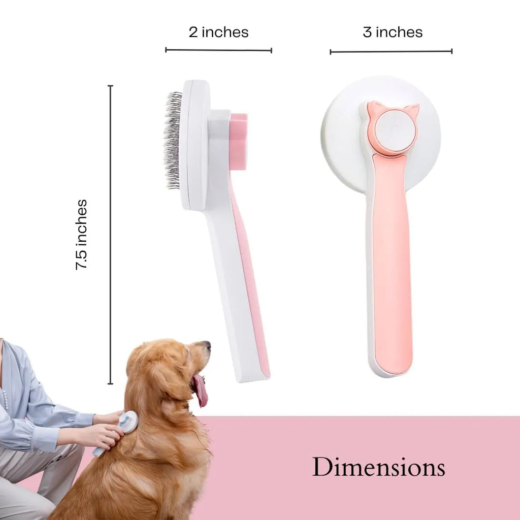 Blue self-cleaning slicker brush for dogs and cats with a non-slip rubber handle.
