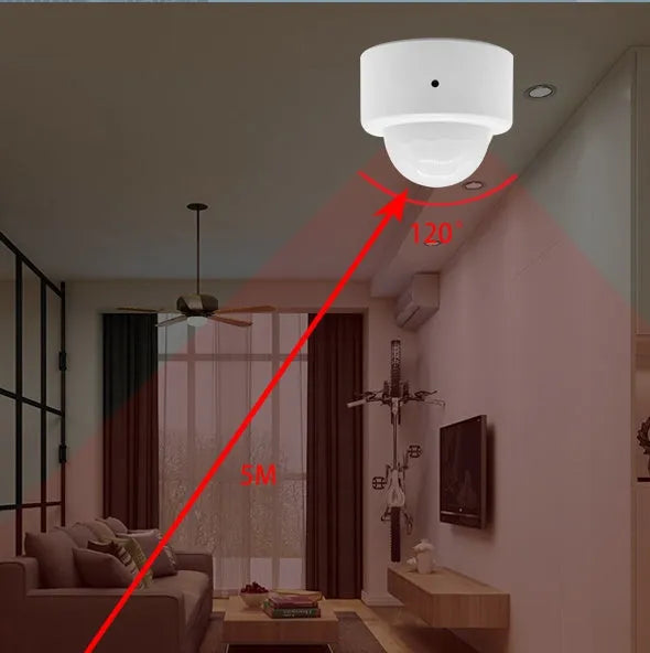 White ZigBee 3.0 infrared body sensor for wireless home automation with 120° detection angle