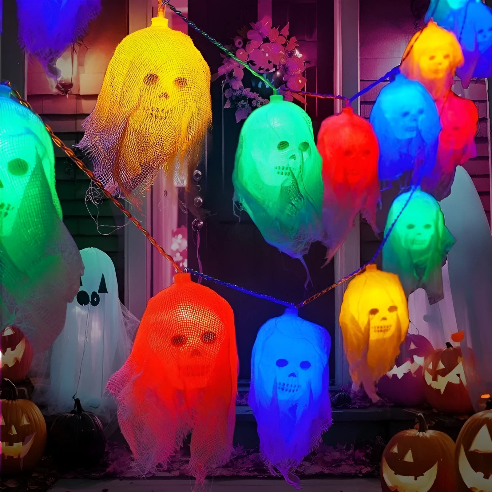 Halloween battery-powered LED coloured lights for indoor wall decoration with plastic shell