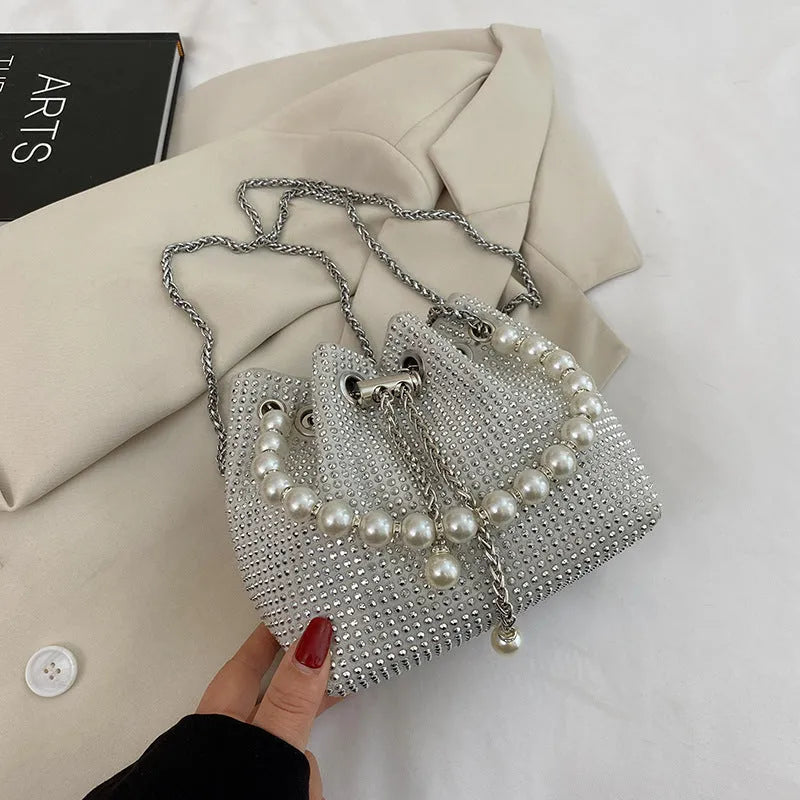Light diamond shoulder bag crossbody with chain strap and three-dimensional pocket