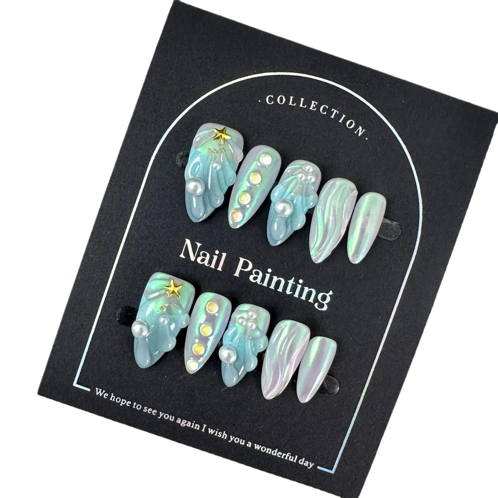 Blue plastic shell nail stickers set with four size options XS S M L
