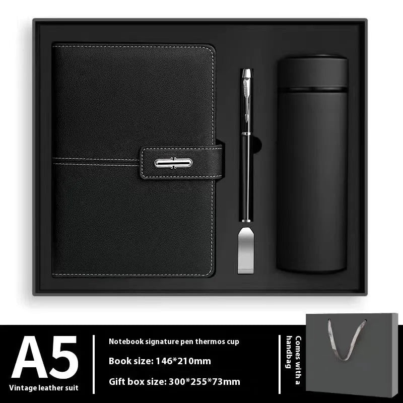 A5 notebook with PU leather cover in choice of colours including black, red, green, blue and orange.