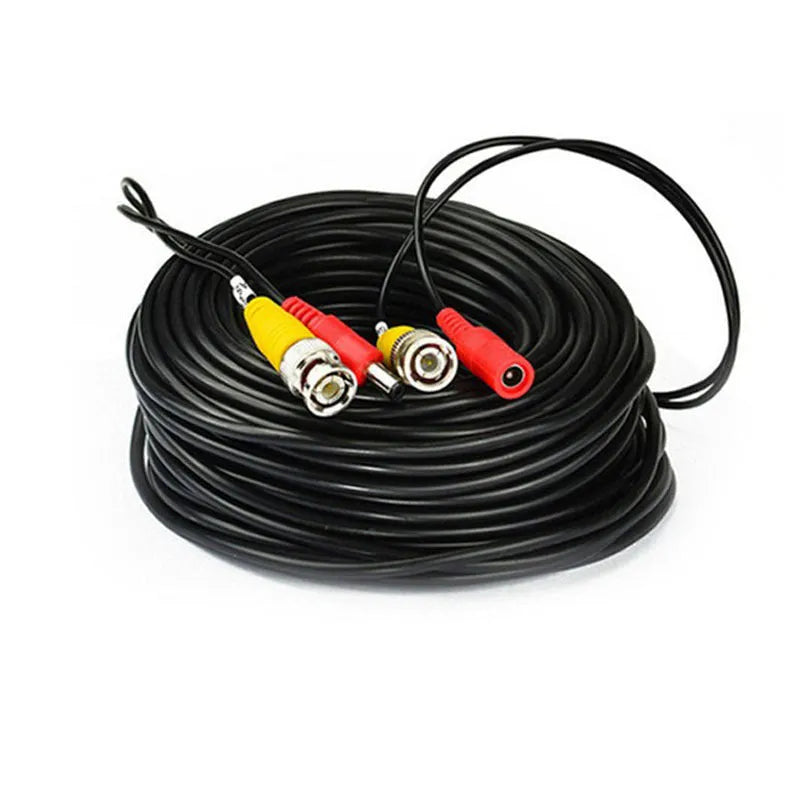 5m BNC DC power video integrated cable in black with moulded connectors for CCTV cameras
