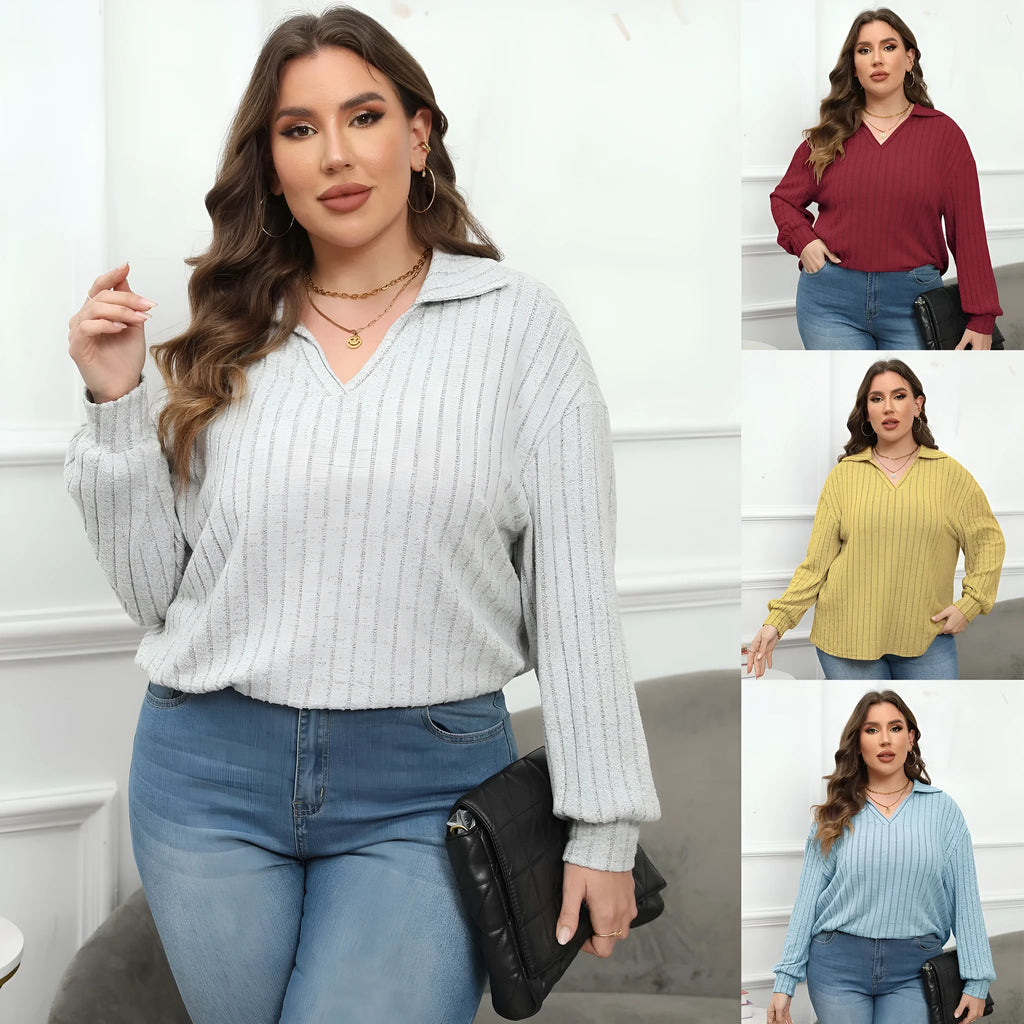 Women's plus size polo collar shirt in melange grey polar fleece with lantern sleeves