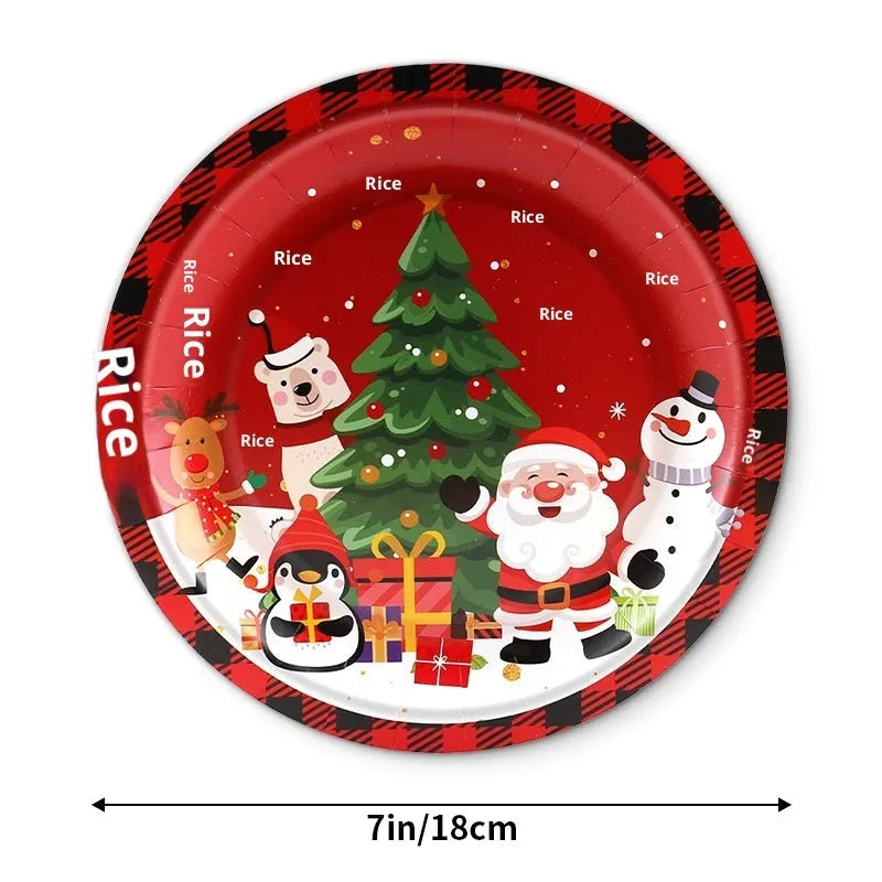 Disposable tissue paper pallet 10-pack with 7-inch and 9-inch cartoon-style paper plates for Christmas parties