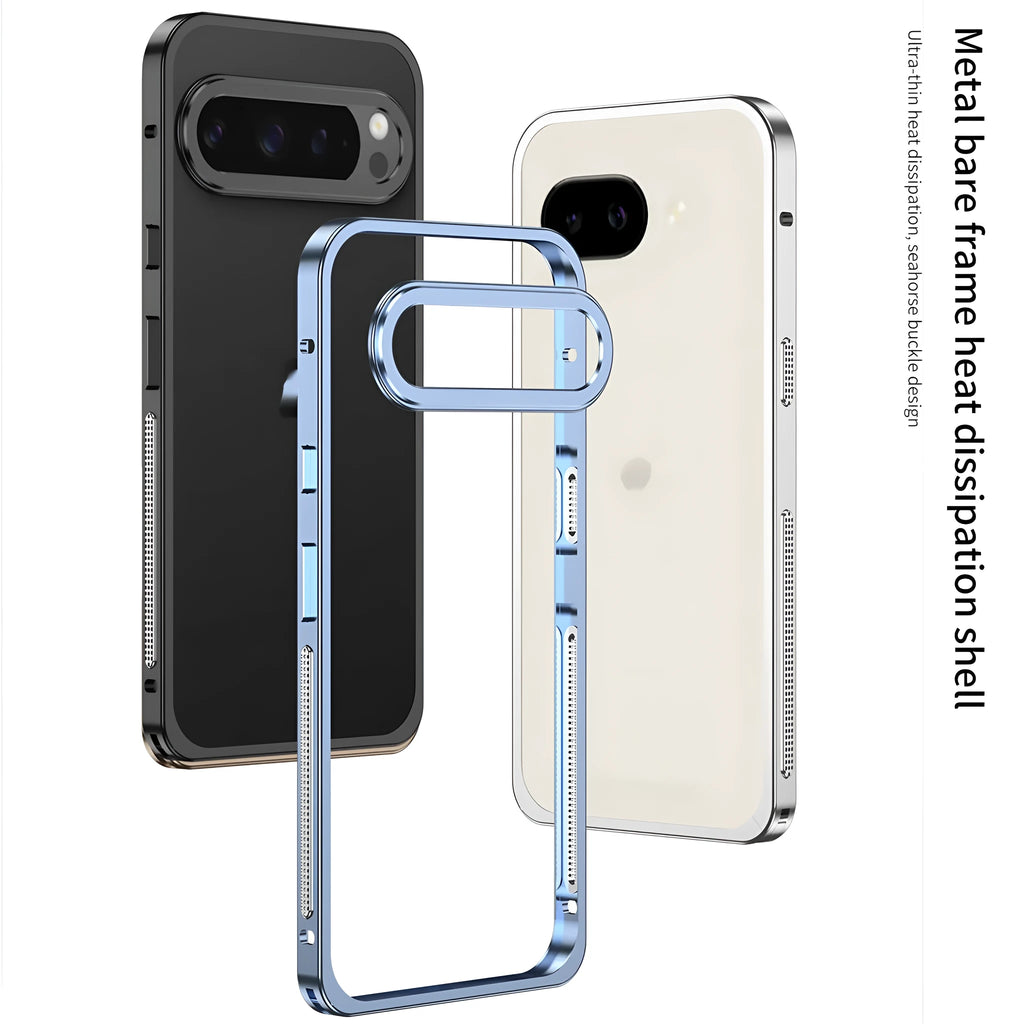 Aluminium alloy heat dissipation phone case for Google Pixel9 Pro XL with bracket and lens case, half-pack style