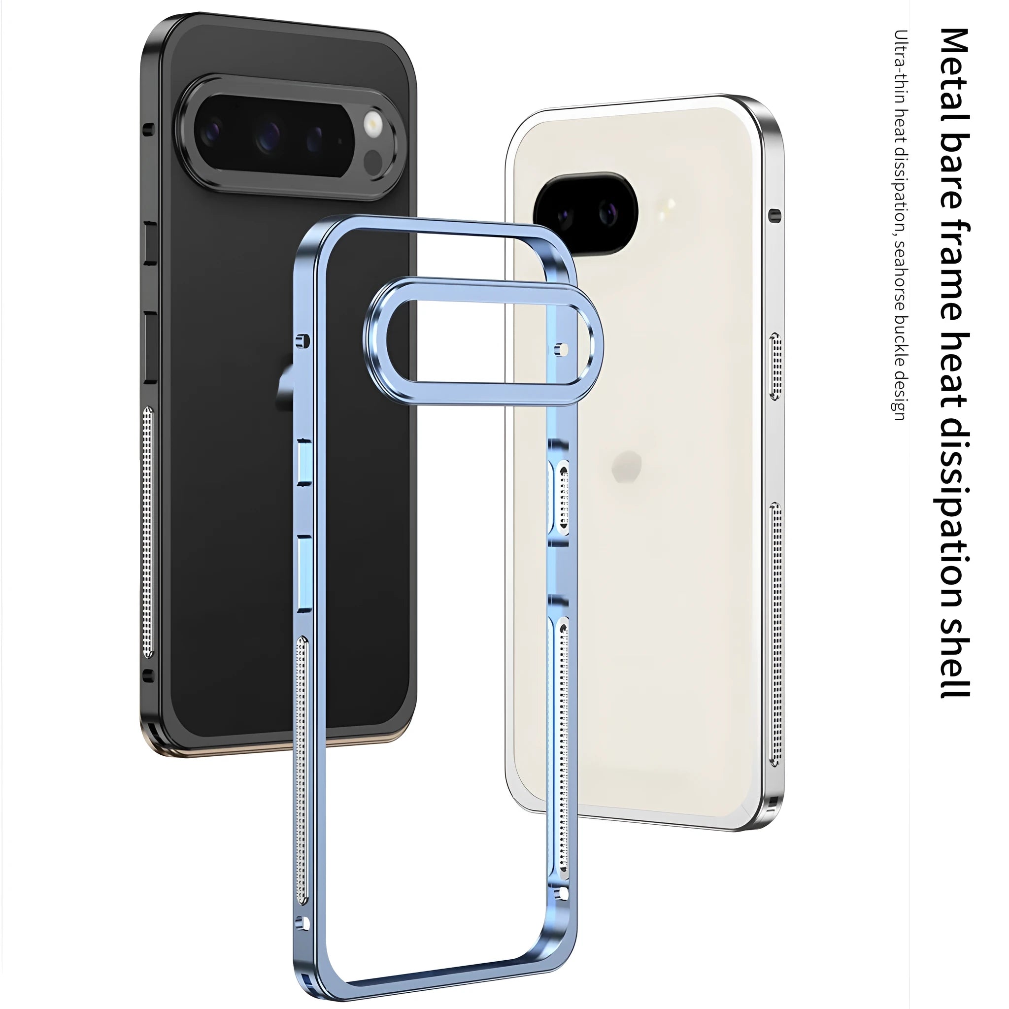 Aluminium alloy heat dissipation phone case for Google Pixel9 Pro XL with bracket and lens case, half-pack style