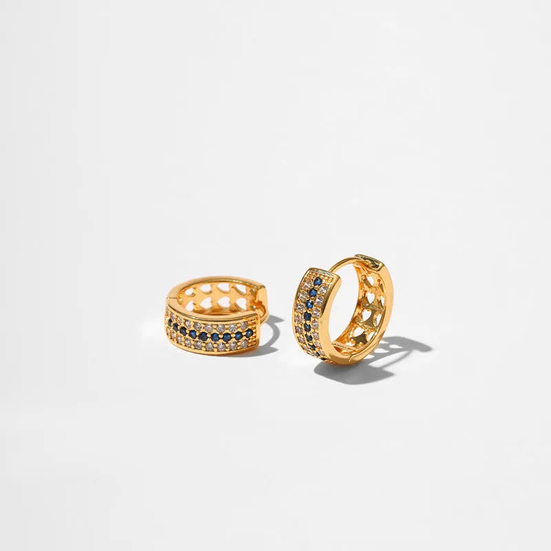 Women's round geometric earrings with gold plating on copper base, colour KE1268