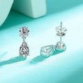 Sterling silver geometric stud earrings with round and water drop moissanite stones
