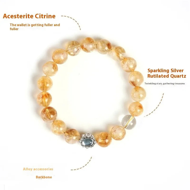 Geometric citrine crystal bracelet with 10mm beads and jewellery box