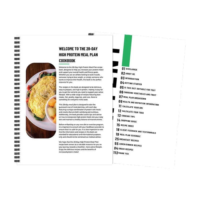 28-Day High-Protein Diet Plan Book with 21cm x 28.5cm paper cover