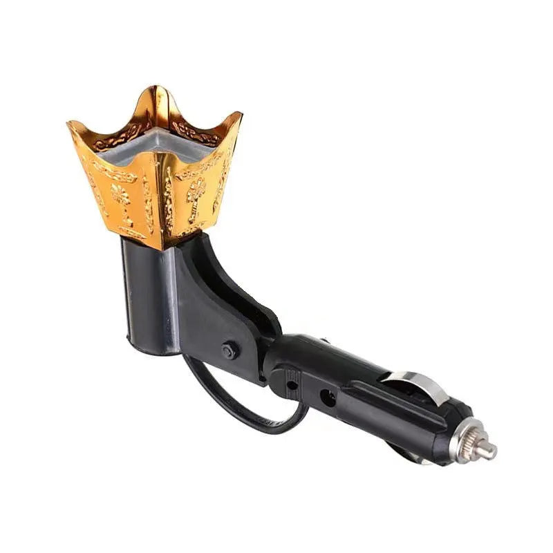 Classical style iron incense burner with electroplated finish and 12V car adapter.