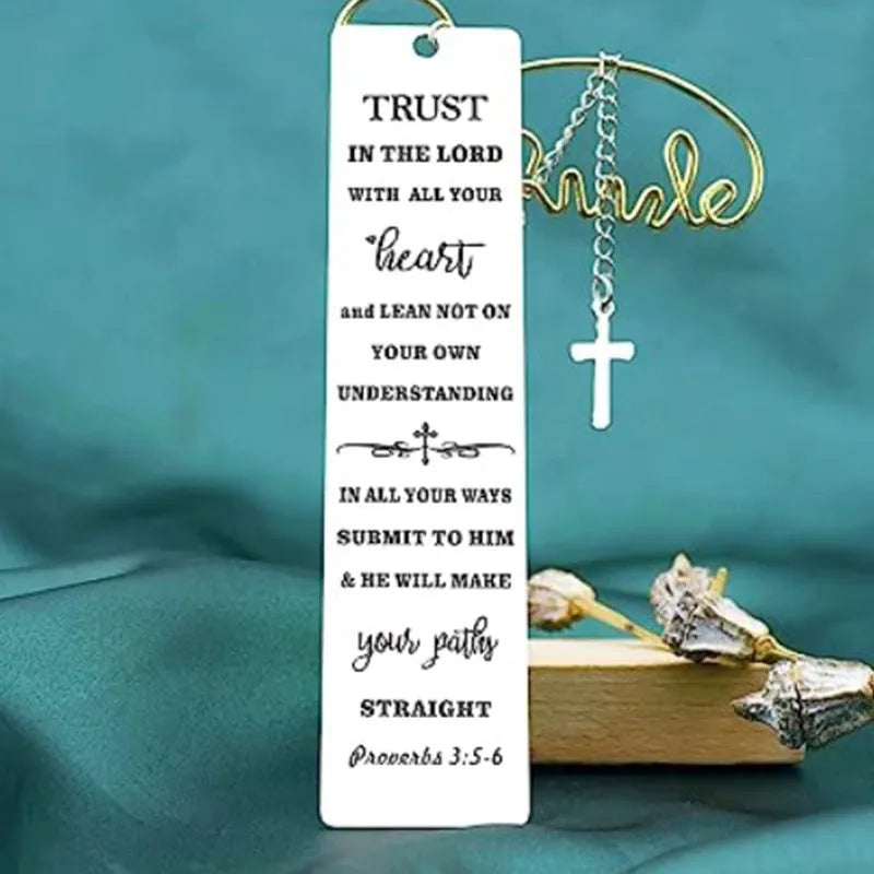 Stainless steel Christian bookmark with cross design in CFS5170 colour for Bible reading.