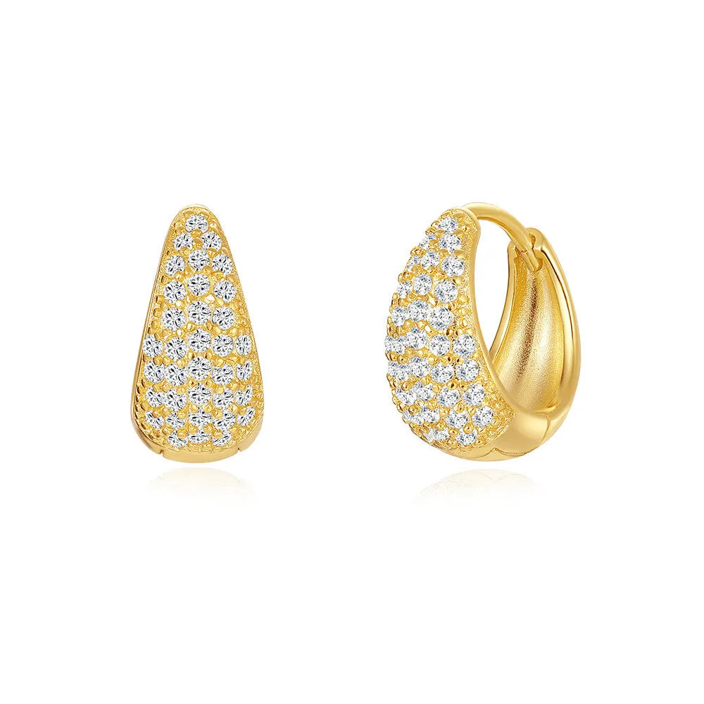 Brass geometric earclip earrings with electroplated gold finish and round design element