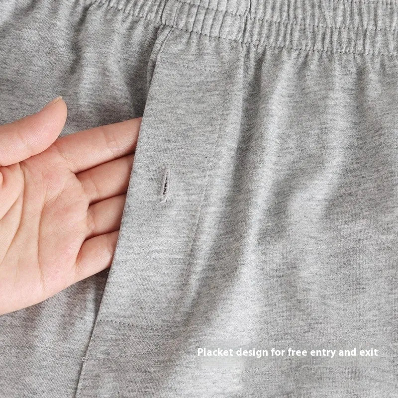 Men's pure cotton boxer underwear in light grey colour showing high waist and loose shorts design
