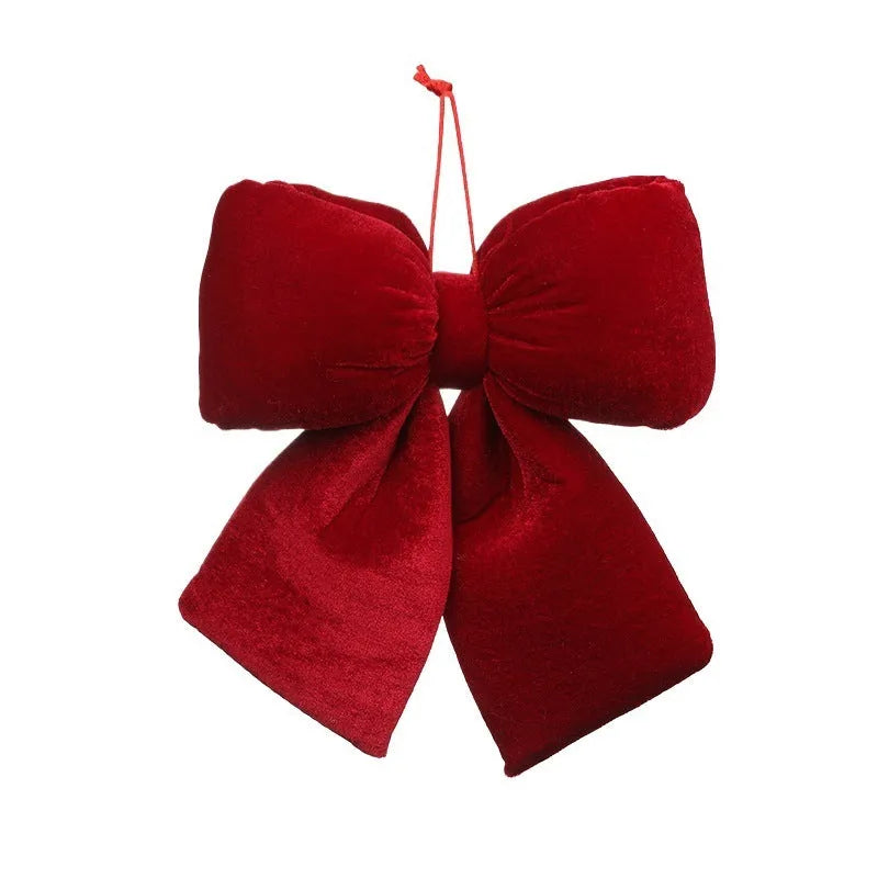 Red flannel bow Christmas tree ornament in large size with hanging loop