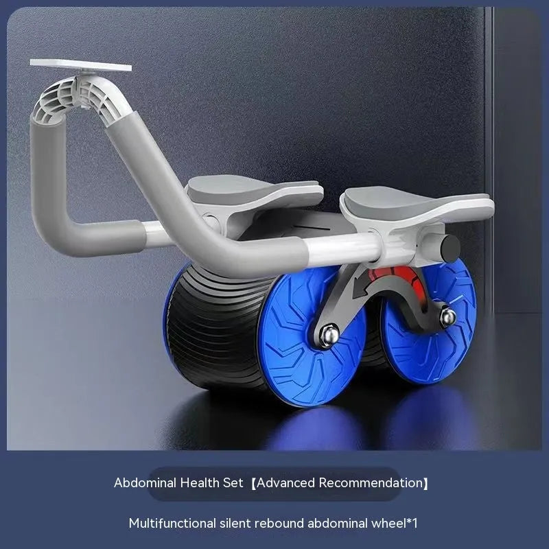 Automatic rebound abdominal wheel and red and black lock edge yoga mat set for core exercises.