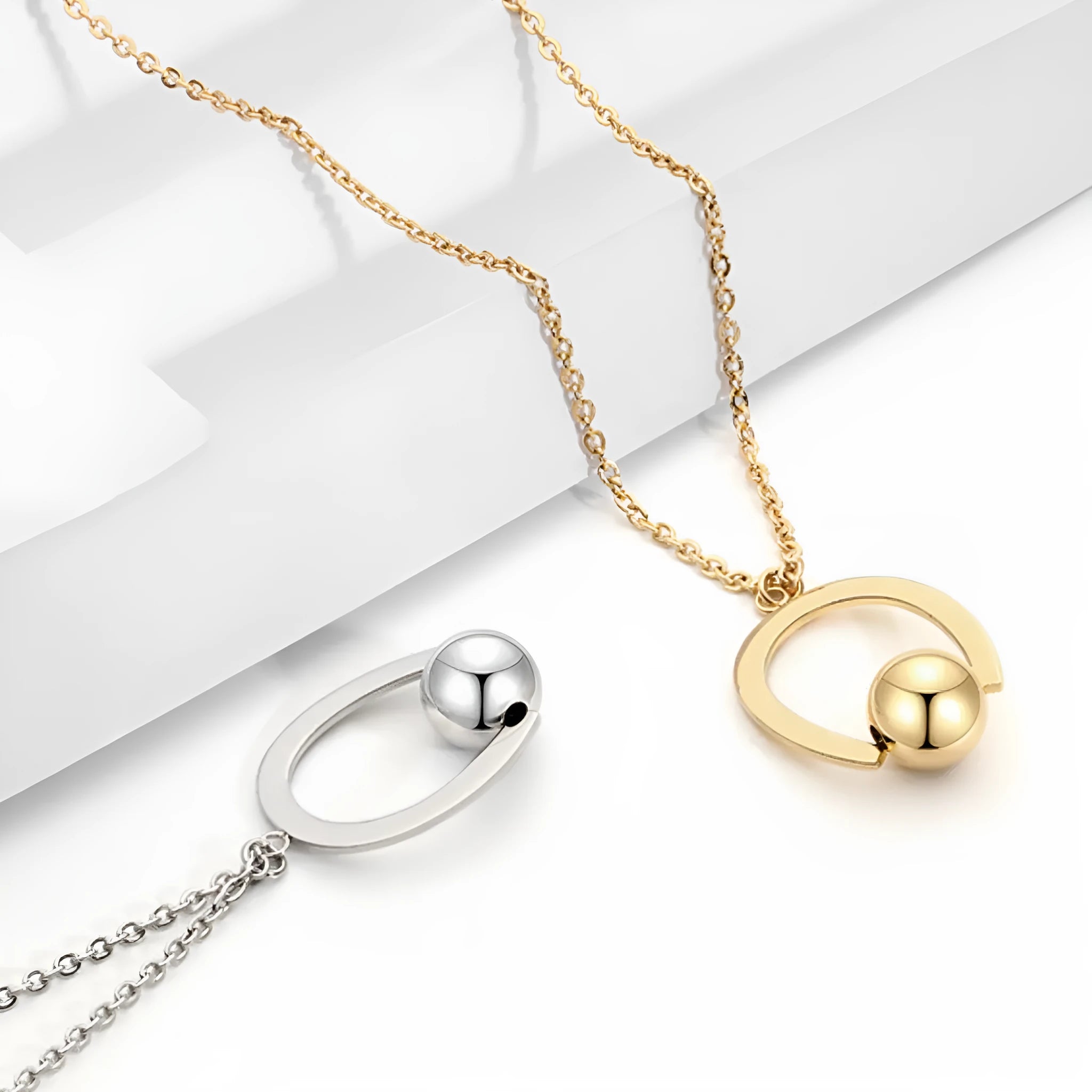 Stainless steel bead chain necklace with geometry pendant on cross chain style
