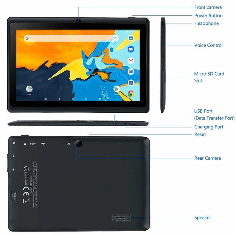 7-inch children's tablet computer with Full HD IPS screen in blue, green, or rose red