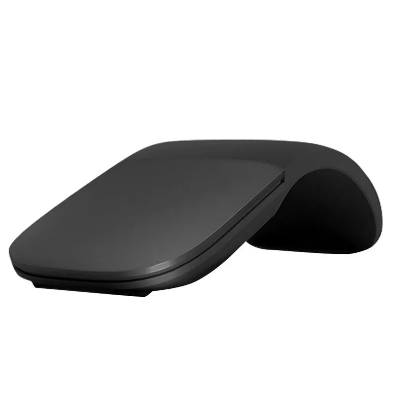 Folding wireless Bluetooth mouse shown in both extended and collapsed positions with touch surface visible
