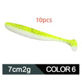 7cm soft plastic fishing lure with two-tone colour and T-tail design for freshwater predator species