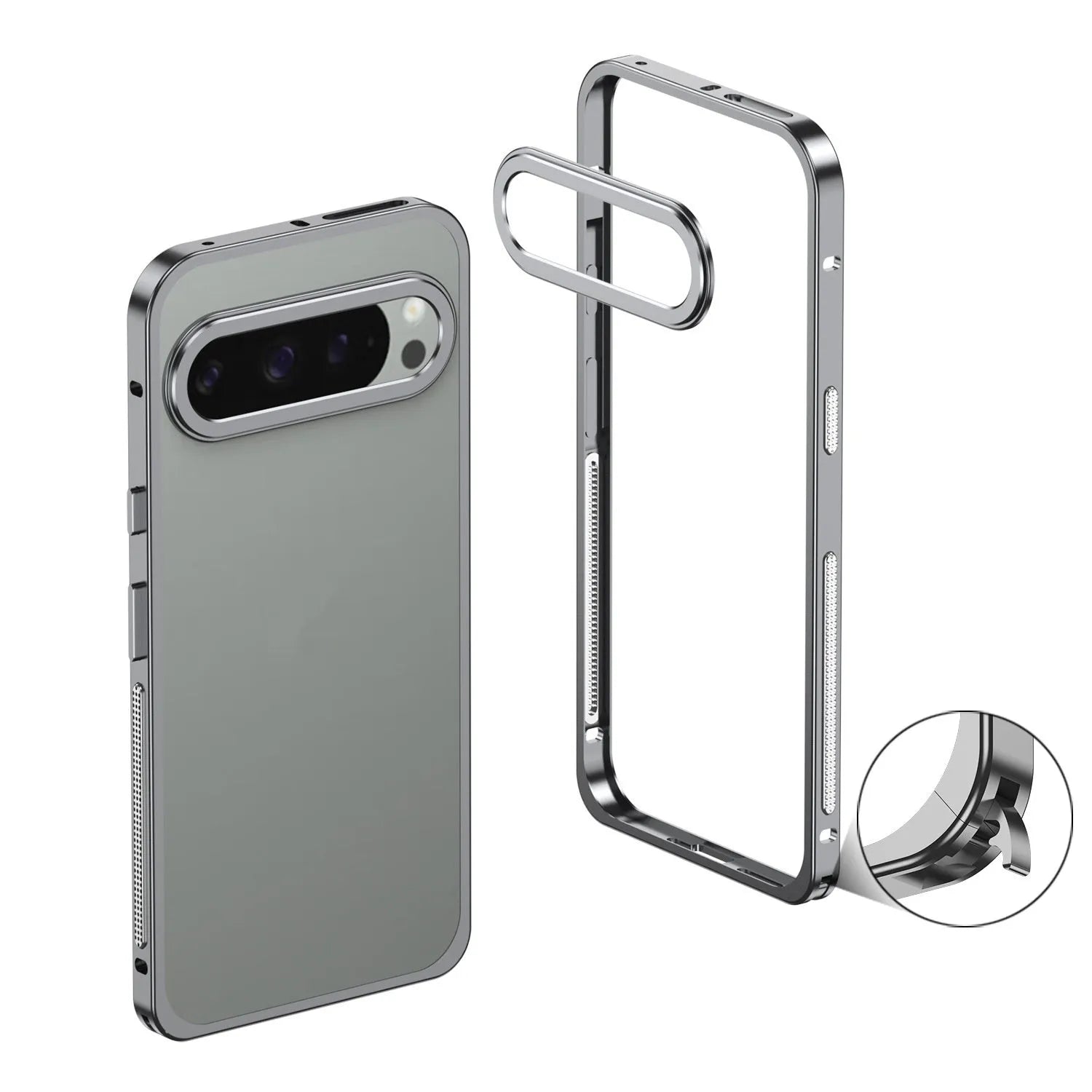 Aluminium alloy heat dissipation phone case for Google Pixel9 Pro XL with bracket and lens case, half-pack style