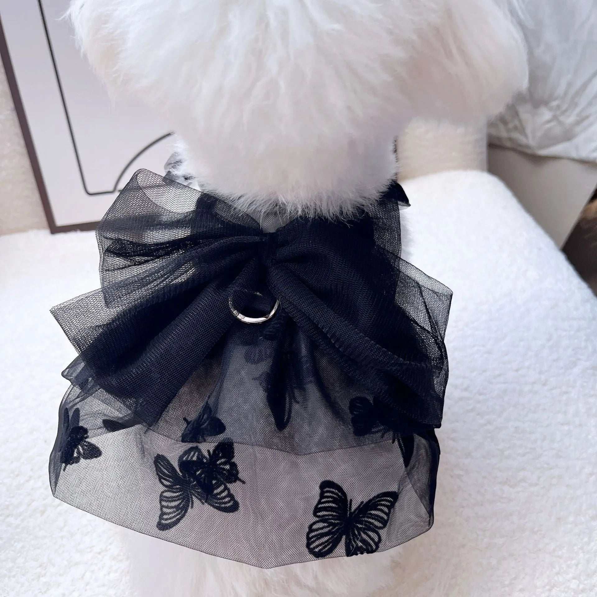 Black gauze princess tulle skirt for small dogs and cats as pet costume clothing