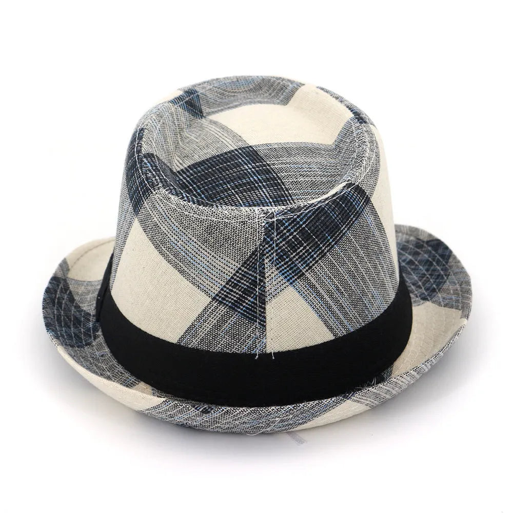 Blue polyester sun hat with bell-shaped crown and 4.5cm brim for outdoor sun protection