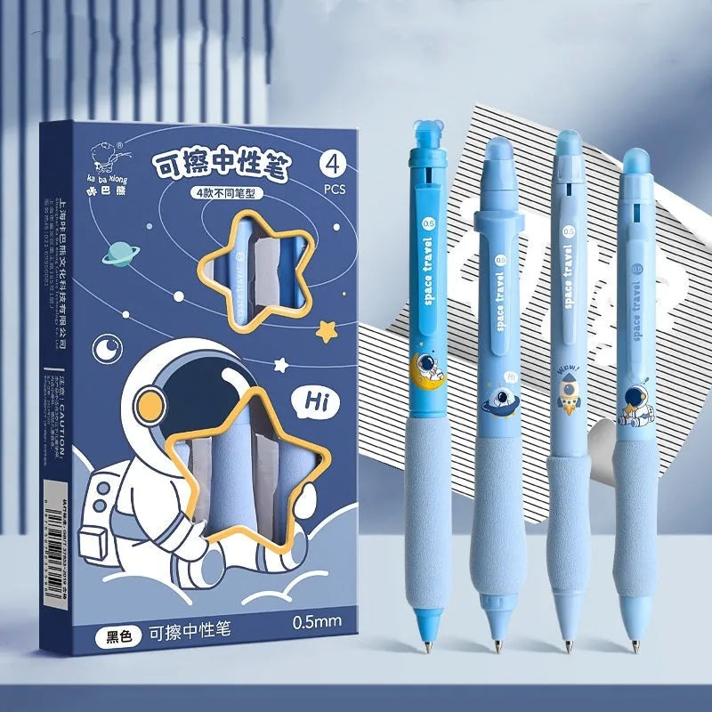 Erasable gel pen with cartoon designs and 0.5mm tip in plastic casing
