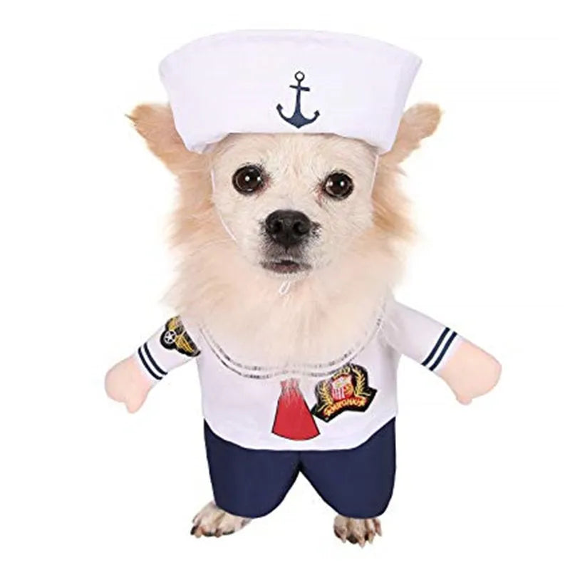 Sailor-style polyester pet costume for cats and dogs, fashion minimalist design, available in sizes S to XL