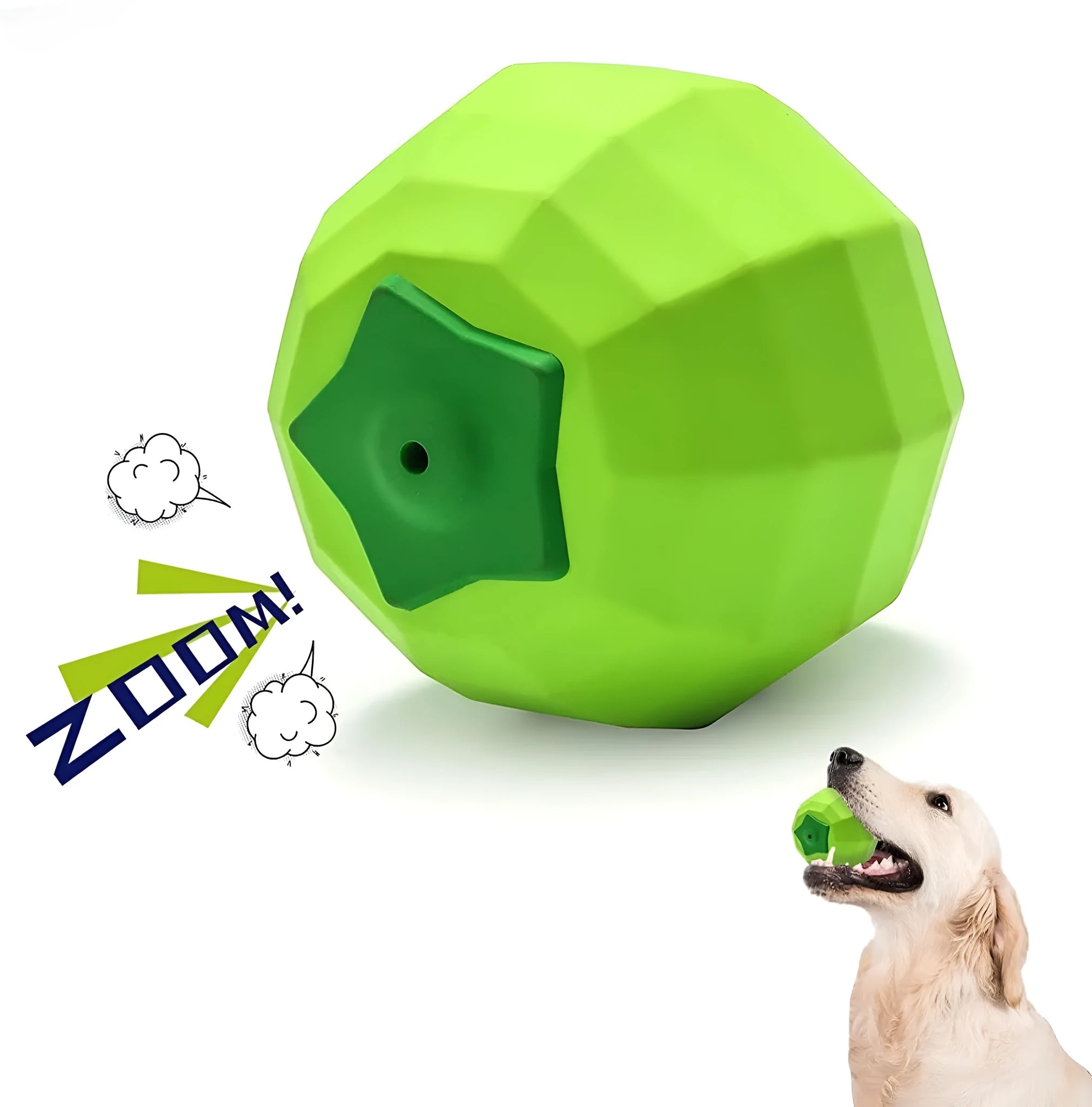 Green natural rubber squeaky dog ball toy for large breed aggressive chewers