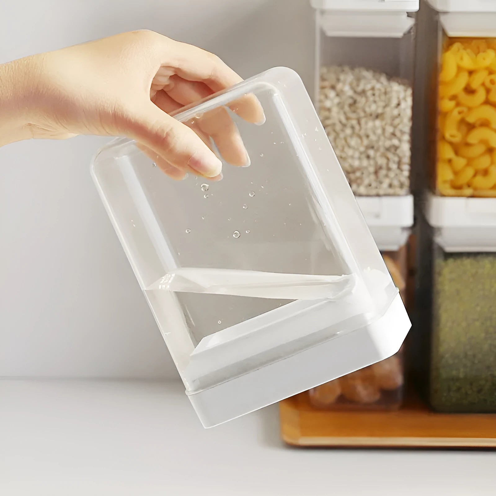 White transparent plastic storage container for grains with 400ml capacity