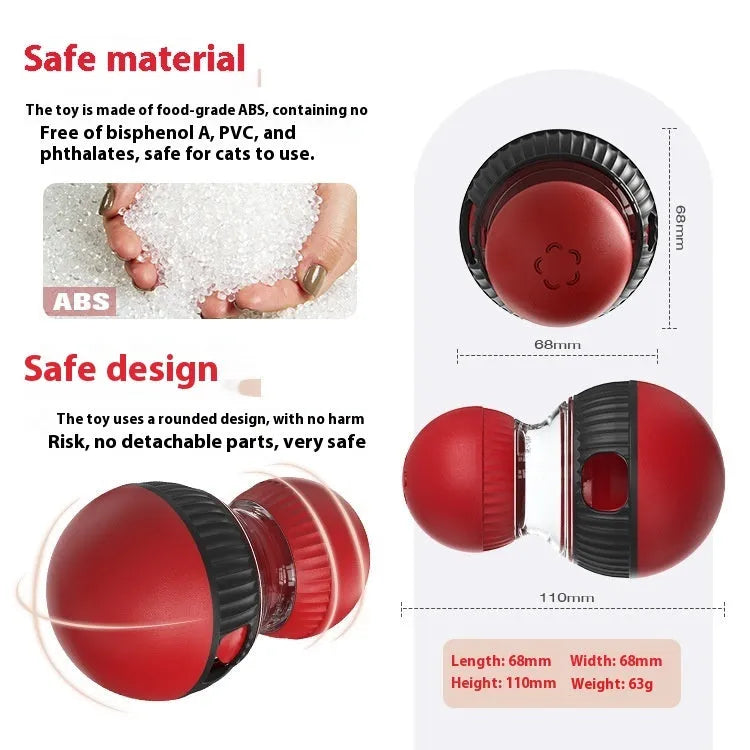 Rotating cat food dropping ball toy with toy cat design and super ball colour option