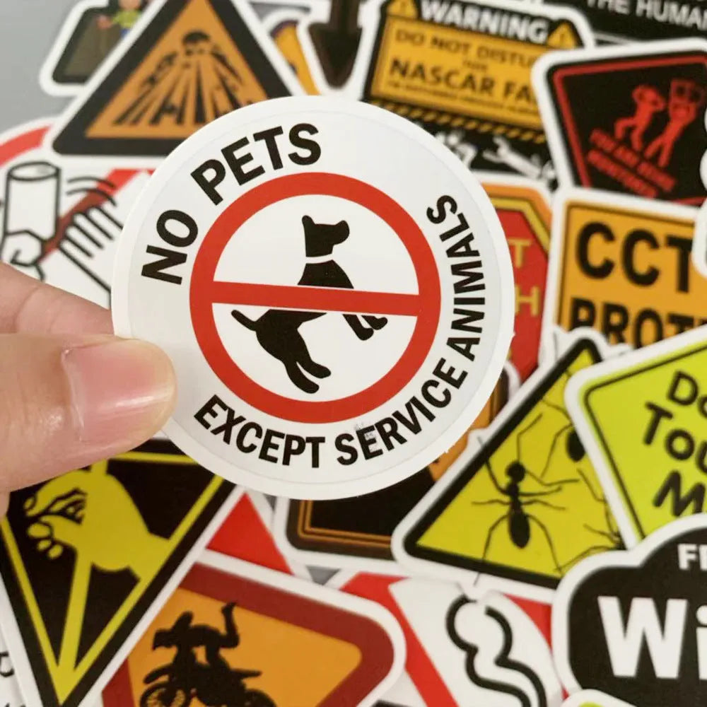 Warning sign stickers 3-6cm self-adhesive 50 pack strong adhesion warning series cartoon stickers