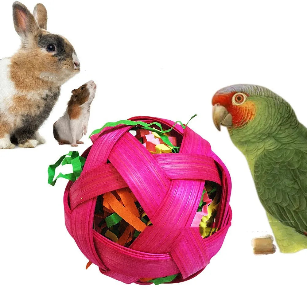 Natural bamboo woven toy ball 6cm diameter foraging toy for small pets and birds pack of 3